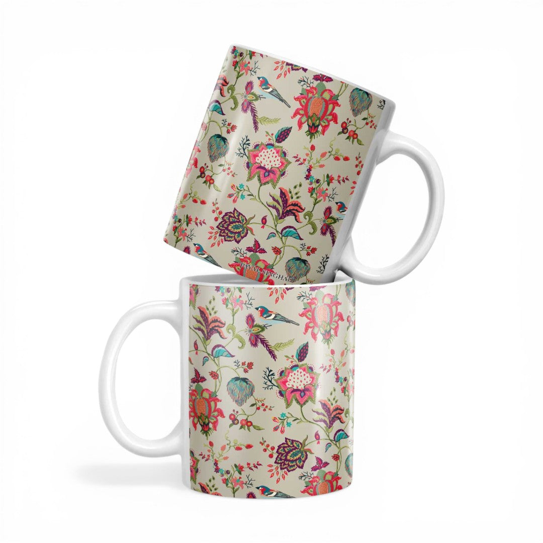 Payal Singhal Chidiya Coffee Mug Beige - front view | Macmerise