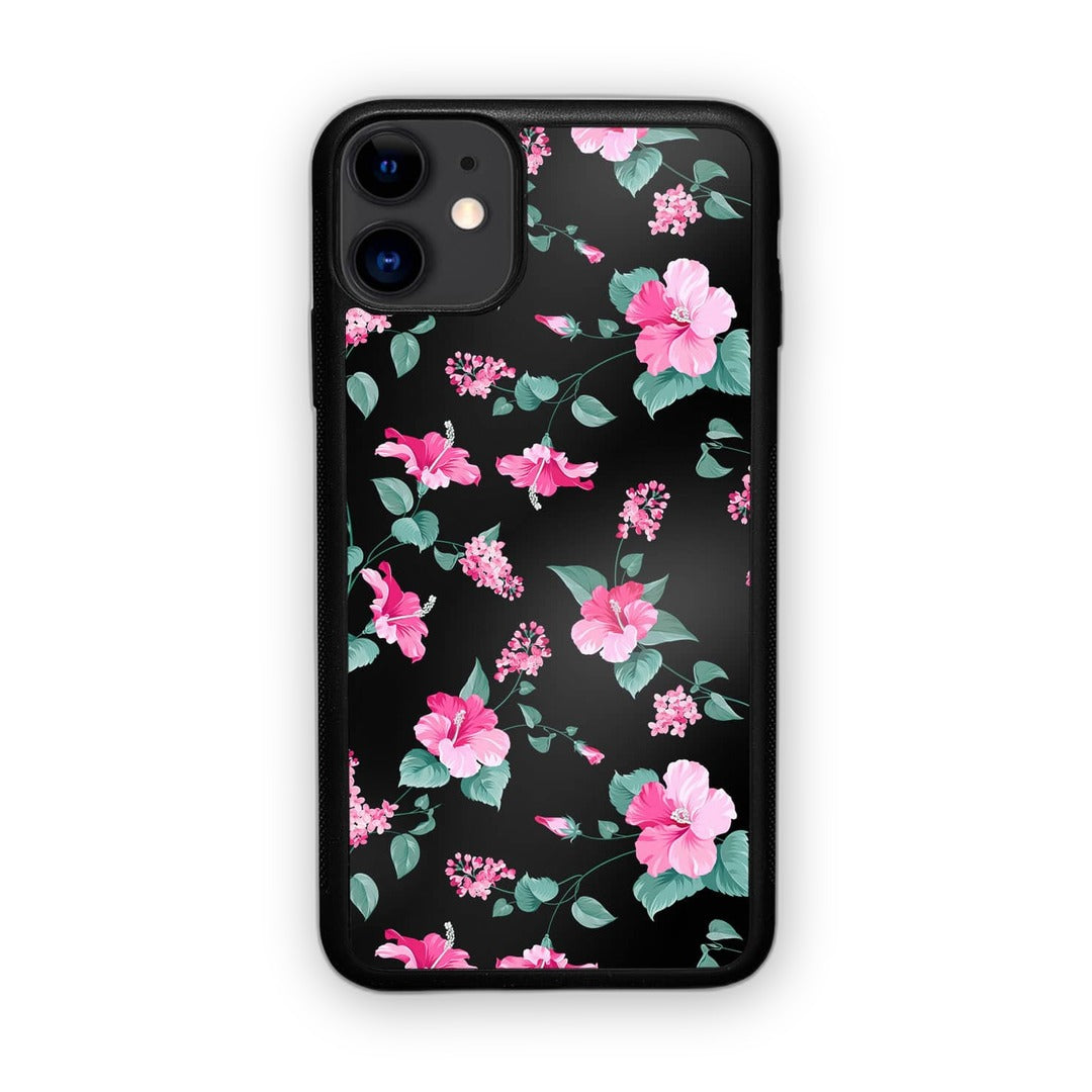 Sk Hibiscus Blush Black Glass iPhone Case for iPhone 11 | Macmerise