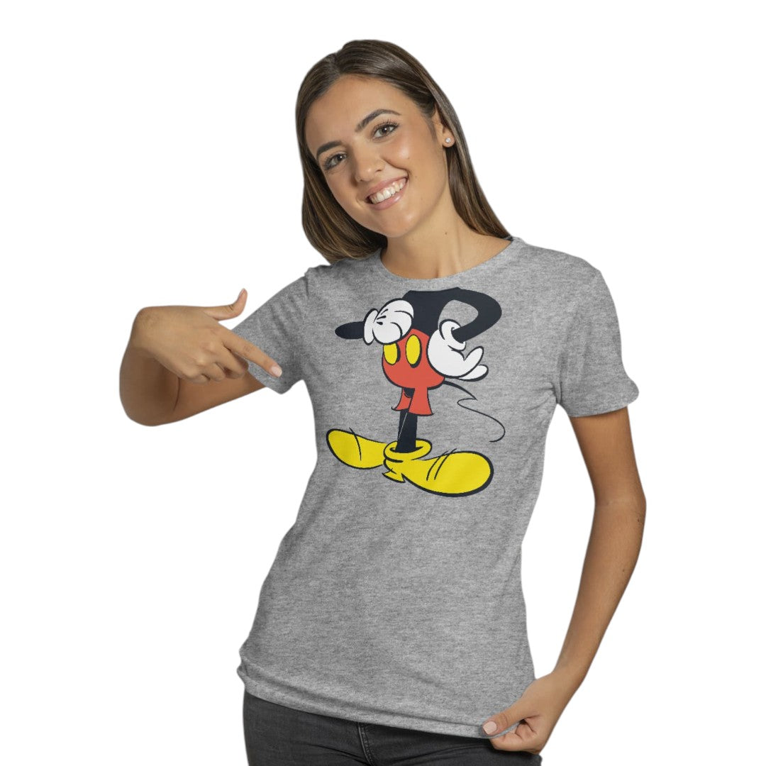Disney Mickey Body Grey Melange T-Shirt - front view | Macmerise