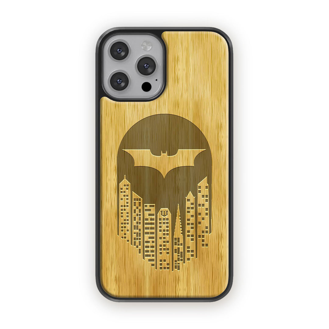 Bat Signal Glass iPhone Case for iPhone 13 Pro Max Oak Wood | Macmerise