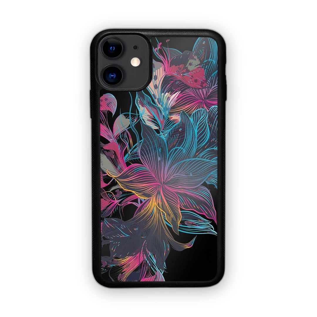 Neon Flowers Glass iPhone Case for iPhone 11 | Macmerise