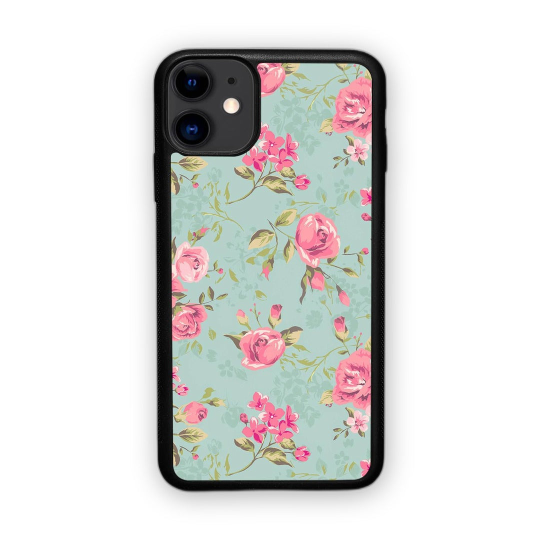Teal Pink Flowers Glass iPhone Case for iPhone 11 | Macmerise