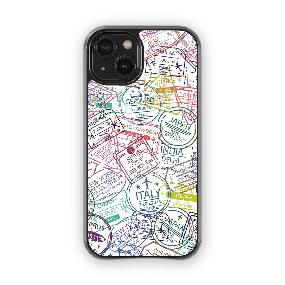 Immigration Stamps iPhone 14 Cover White - front view | Macmerise