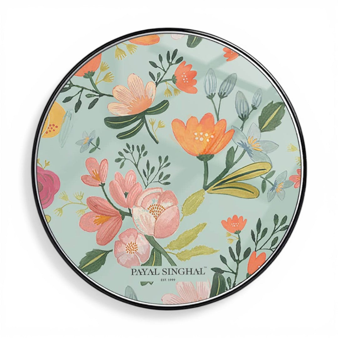 Payal Singhal Aqua Handpainted Flower Wireless Charger 15w Glass | Macmerise