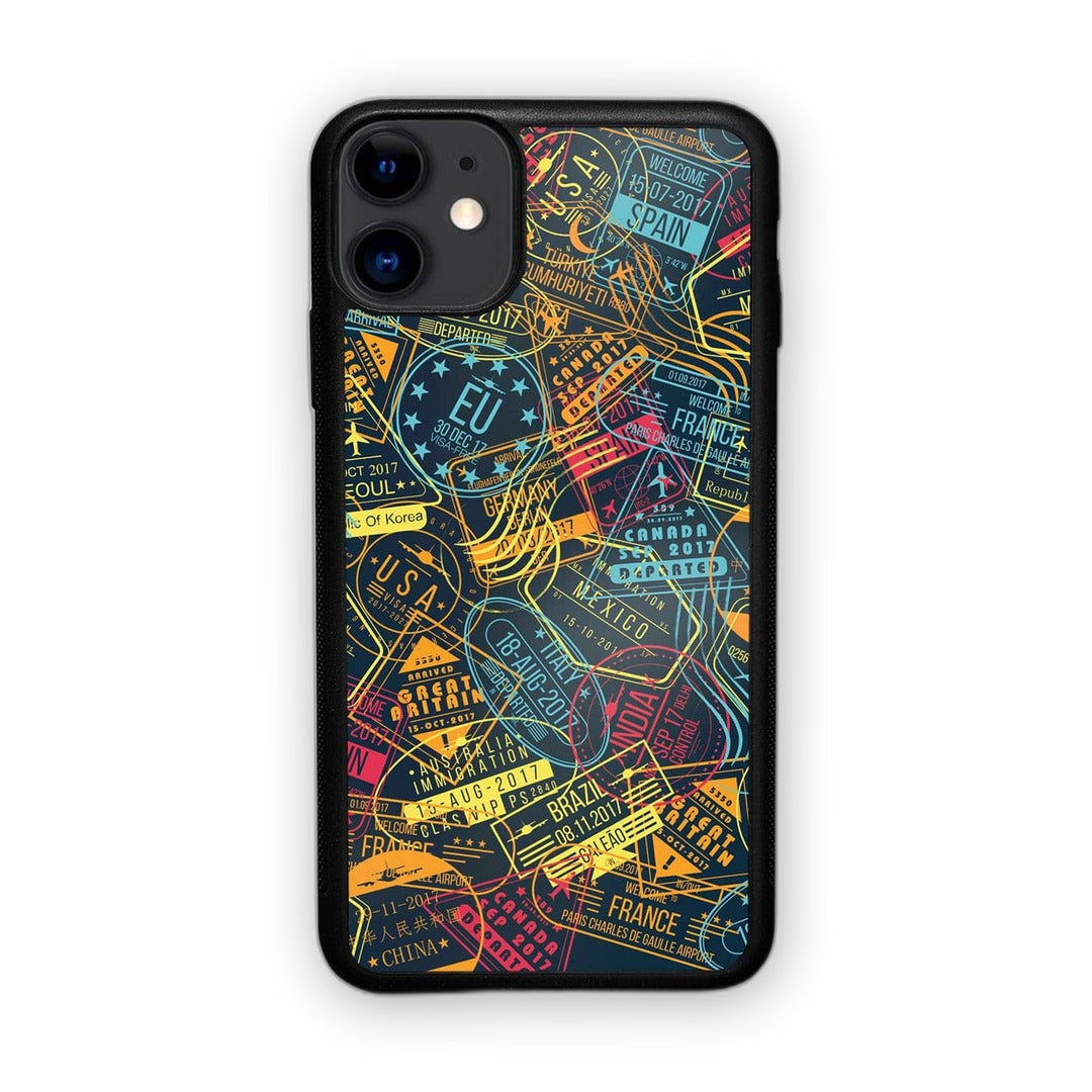 Immigration Stamps Neon Glass iPhone Case for iPhone 11 | Macmerise