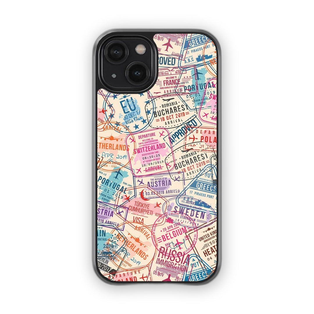 Immigration Stamps Beige Glass iPhone Case for iPhone 14 | Macmerise