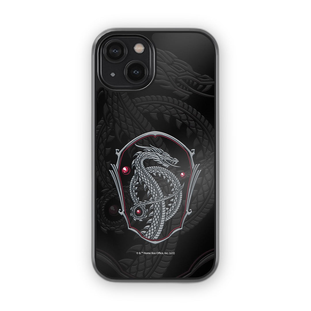 Silver Dragon Crest Glass iPhone Case for iPhone 14 | Macmerise