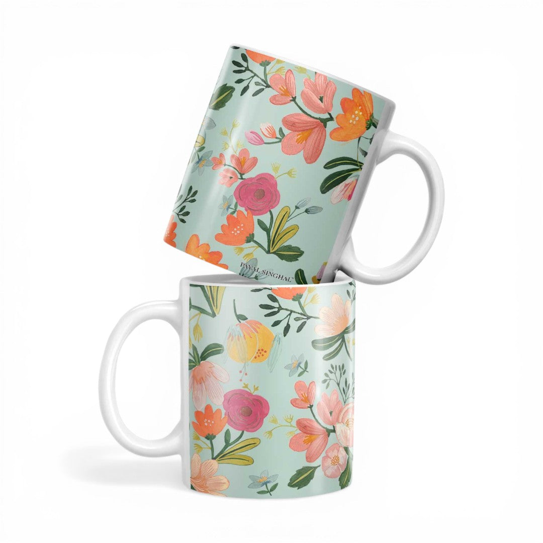 Payal Singhal Aqua Handpainted Flower Coffee Mug | Macmerise