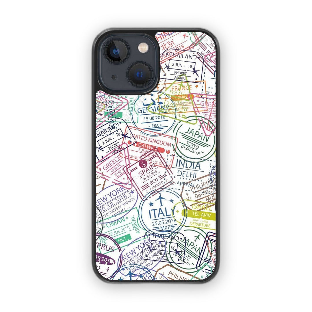 Immigration Stamps iPhone 13 Mini Cover White - front view | Macmerise