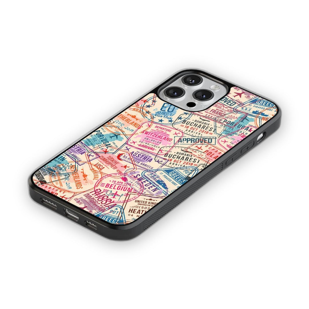Immigration Stamps Beige Glass iPhone Case for iPhone 13 Pro Max | Macmerise