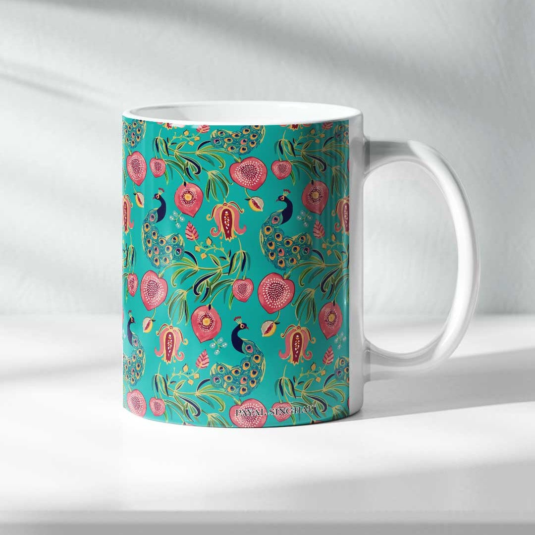 Payal Singhal Anaar and Mor Teal Coffee Mug | Macmerise