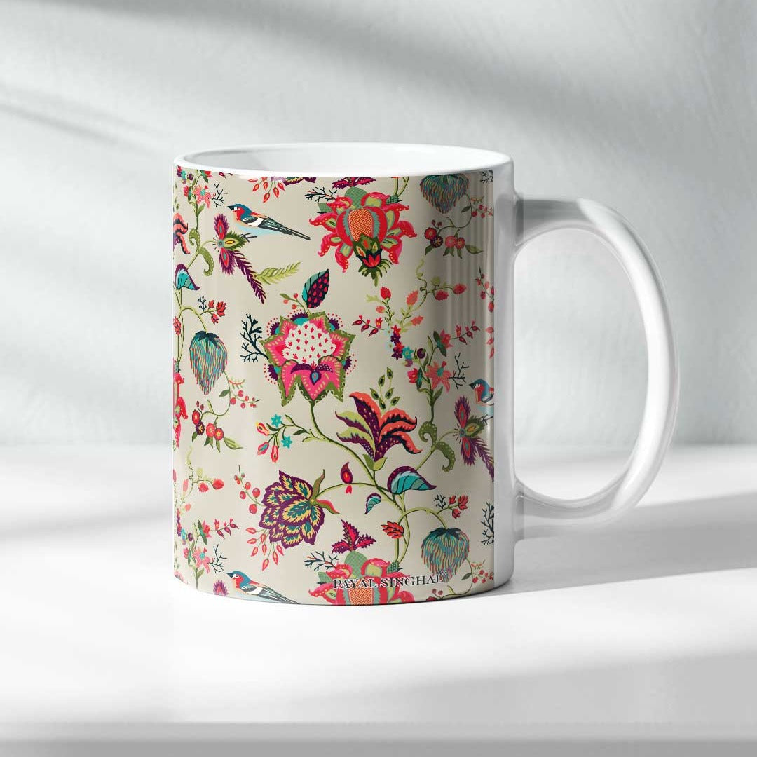 Payal Singhal Chidiya Coffee Mug Beige - side view | Macmerise
