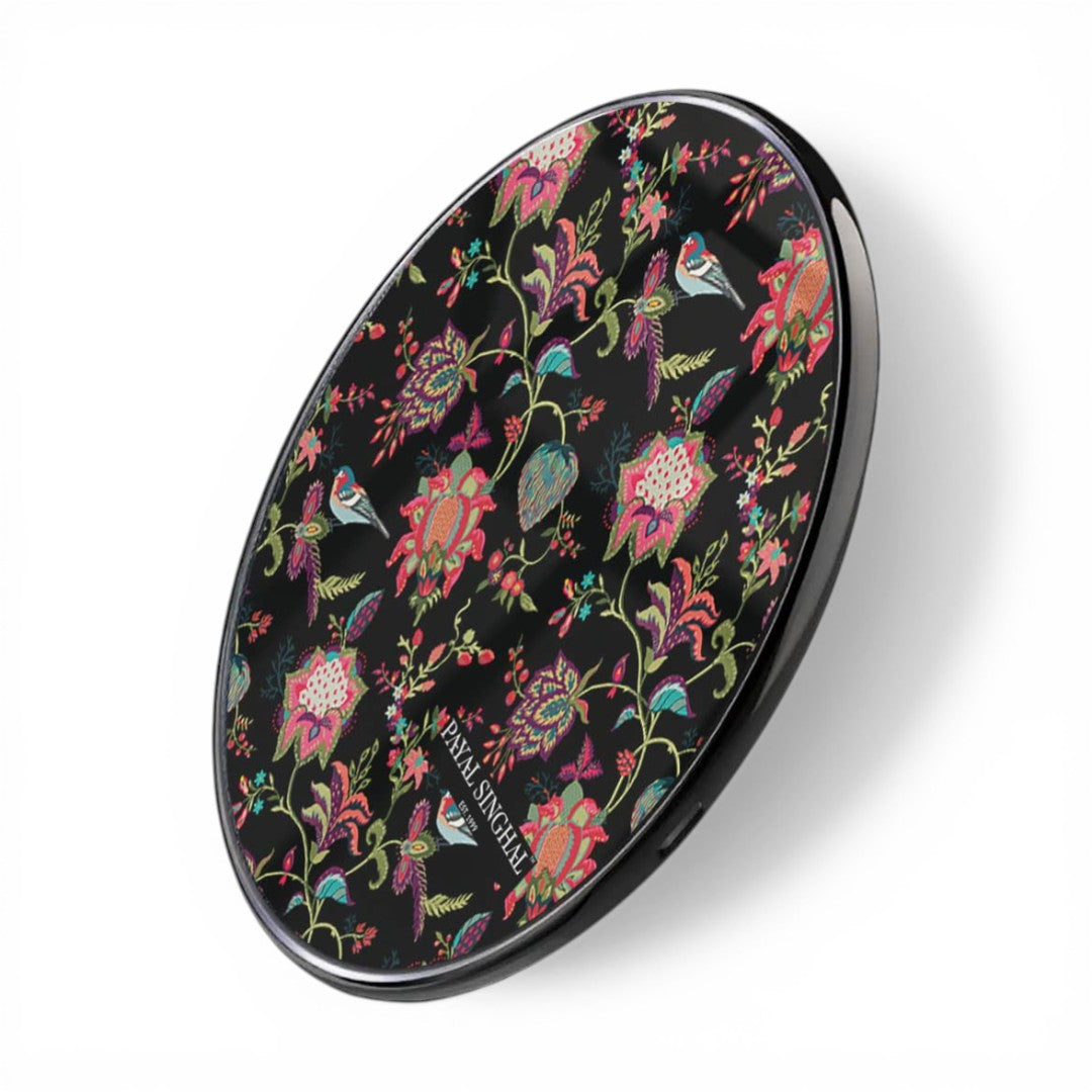 Payal Singhal Chidiya Black Wireless Charger 15w Glass | Macmerise