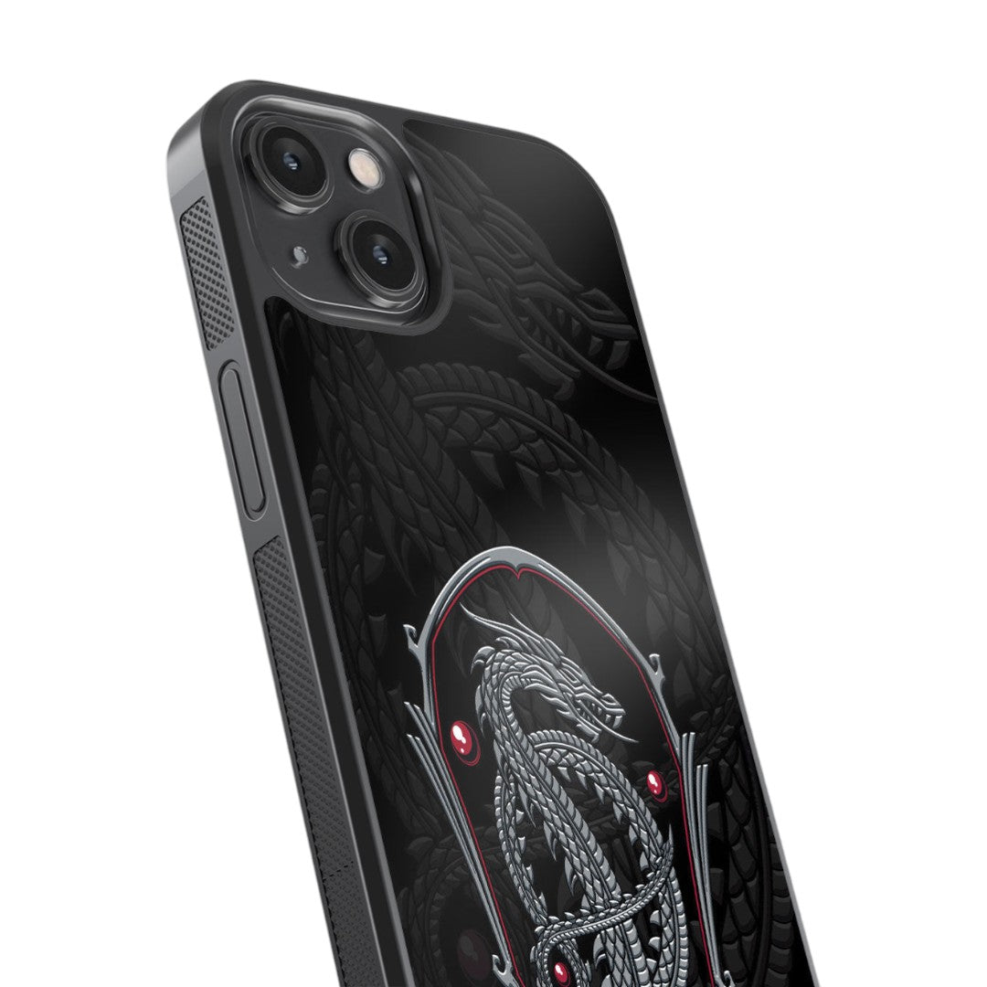 Silver Dragon Crest Glass iPhone Case for iPhone 14 | Macmerise