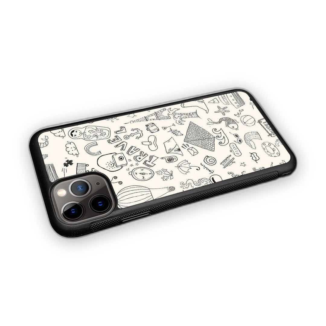 Travel Doodle White Glass iPhone Case for iPhone 11 Pro Max | Macmerise
