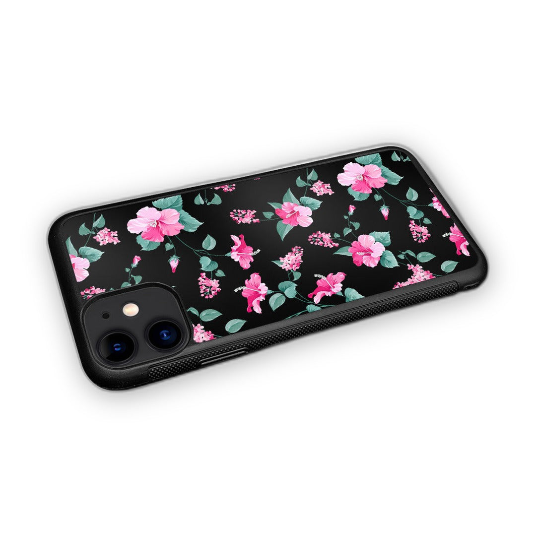 Sk Hibiscus Blush Black Glass iPhone Case for iPhone 11 | Macmerise