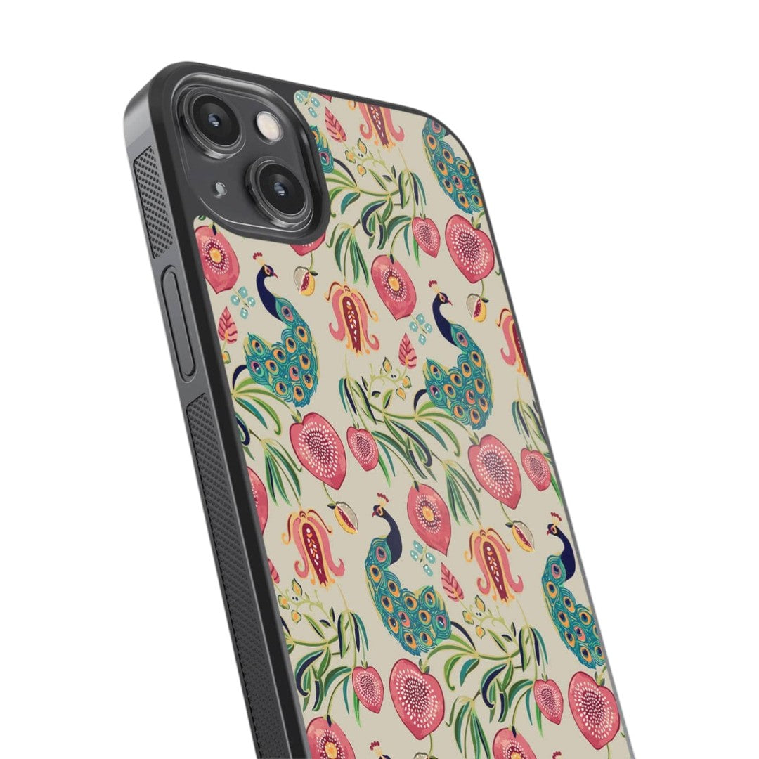 Payal Singhal Anaar and Mor Beige Glass iPhone Case for iPhone 14 Plus | Macmerise