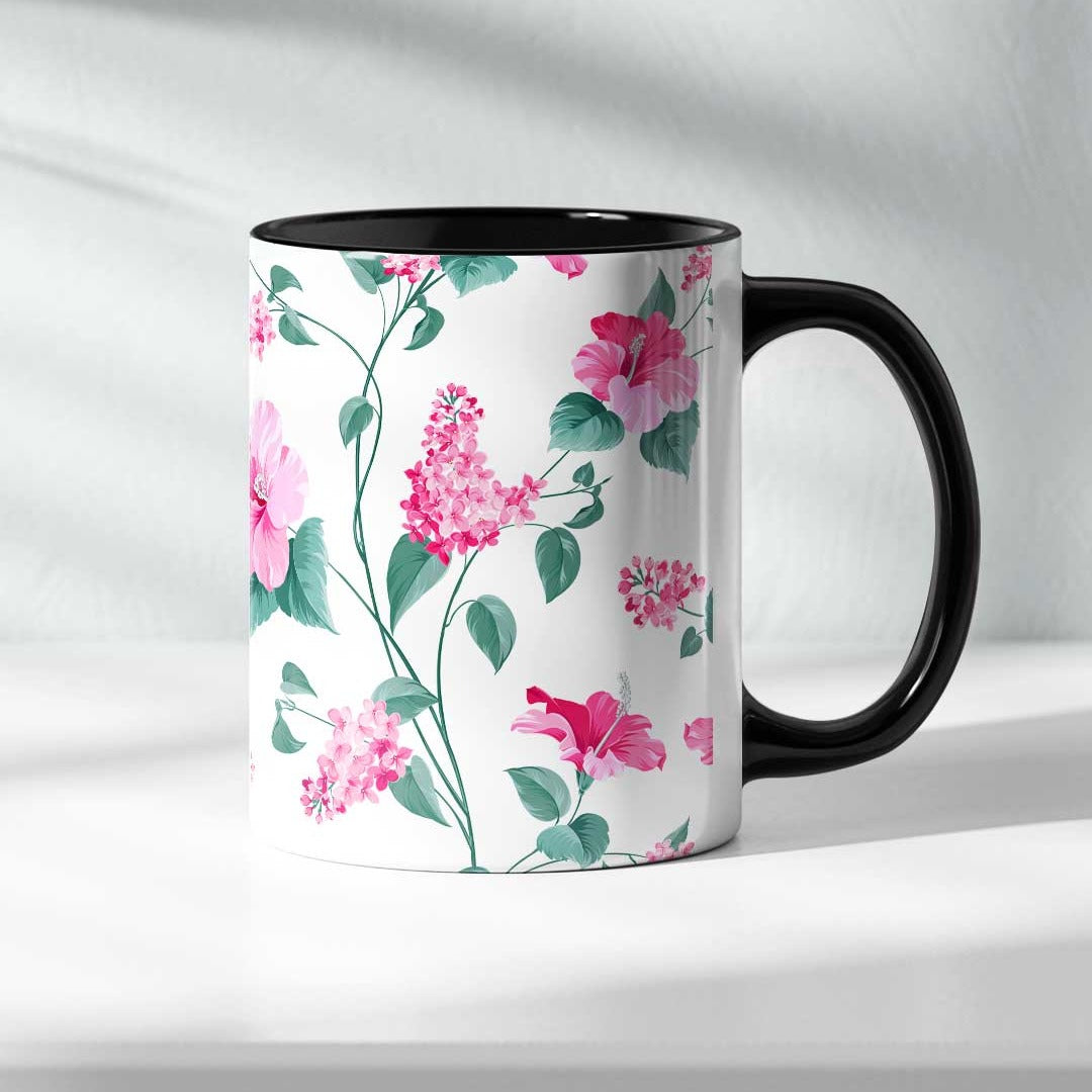 Sk Hibiscus Blush Black Coffee Mug | Macmerise