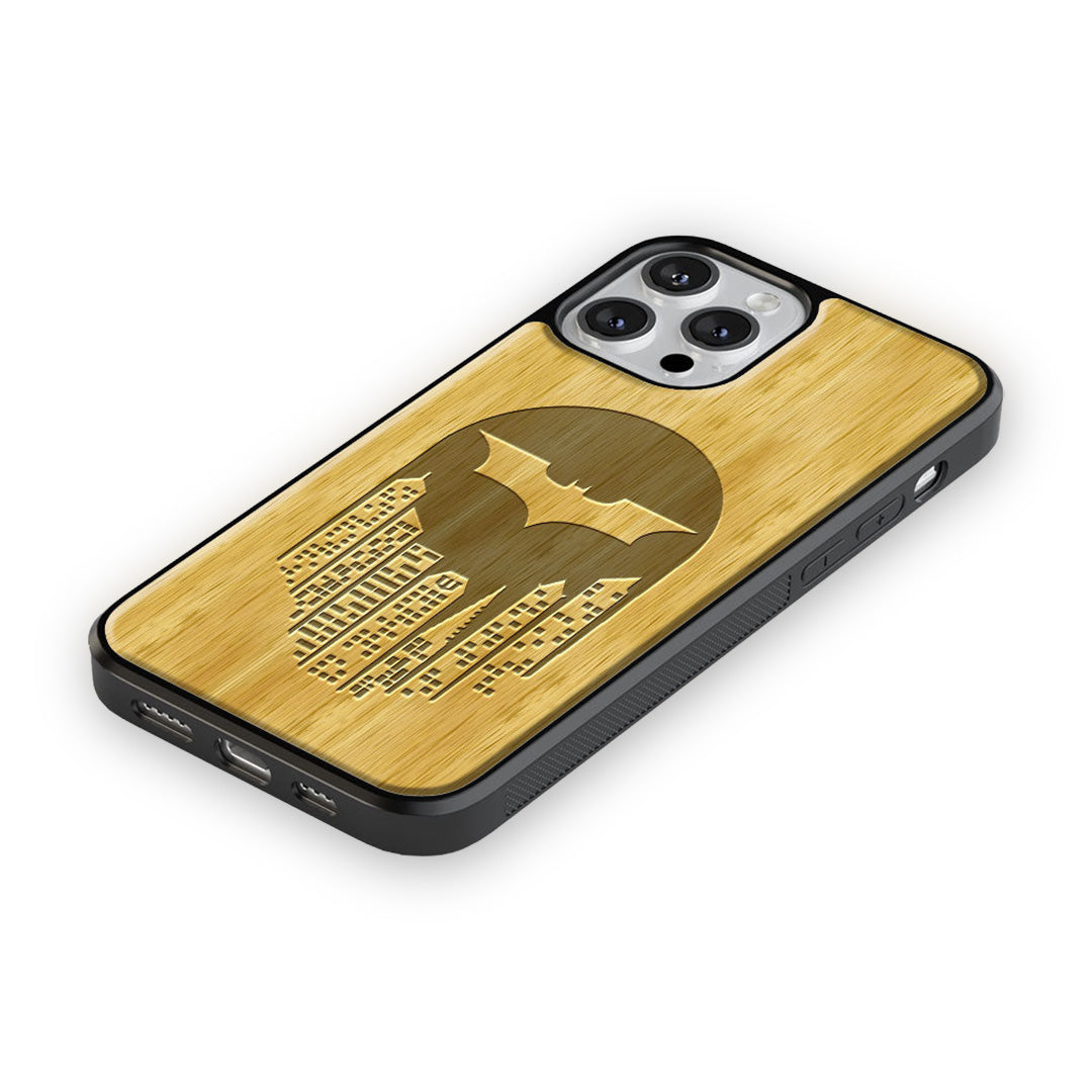 Bat Signal Glass iPhone Case for iPhone 13 Pro Max Oak Wood | Macmerise