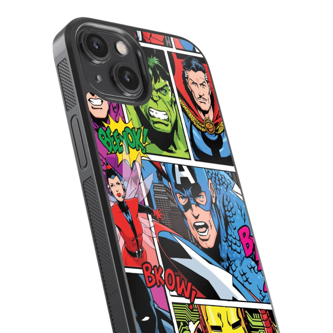 Comic Superheroes Mashup Glass iPhone Case for iPhone 14 | Macmerise
