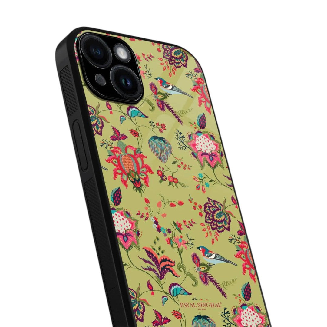 Payal Singhal Chidiya Olive Glass iPhone Case for iPhone 14 Plus | Macmerise