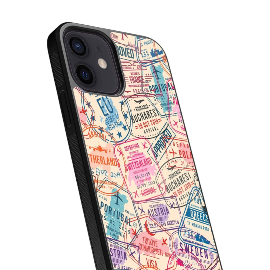 Immigration Stamps Beige Glass iPhone Case for iPhone 12 | Macmerise