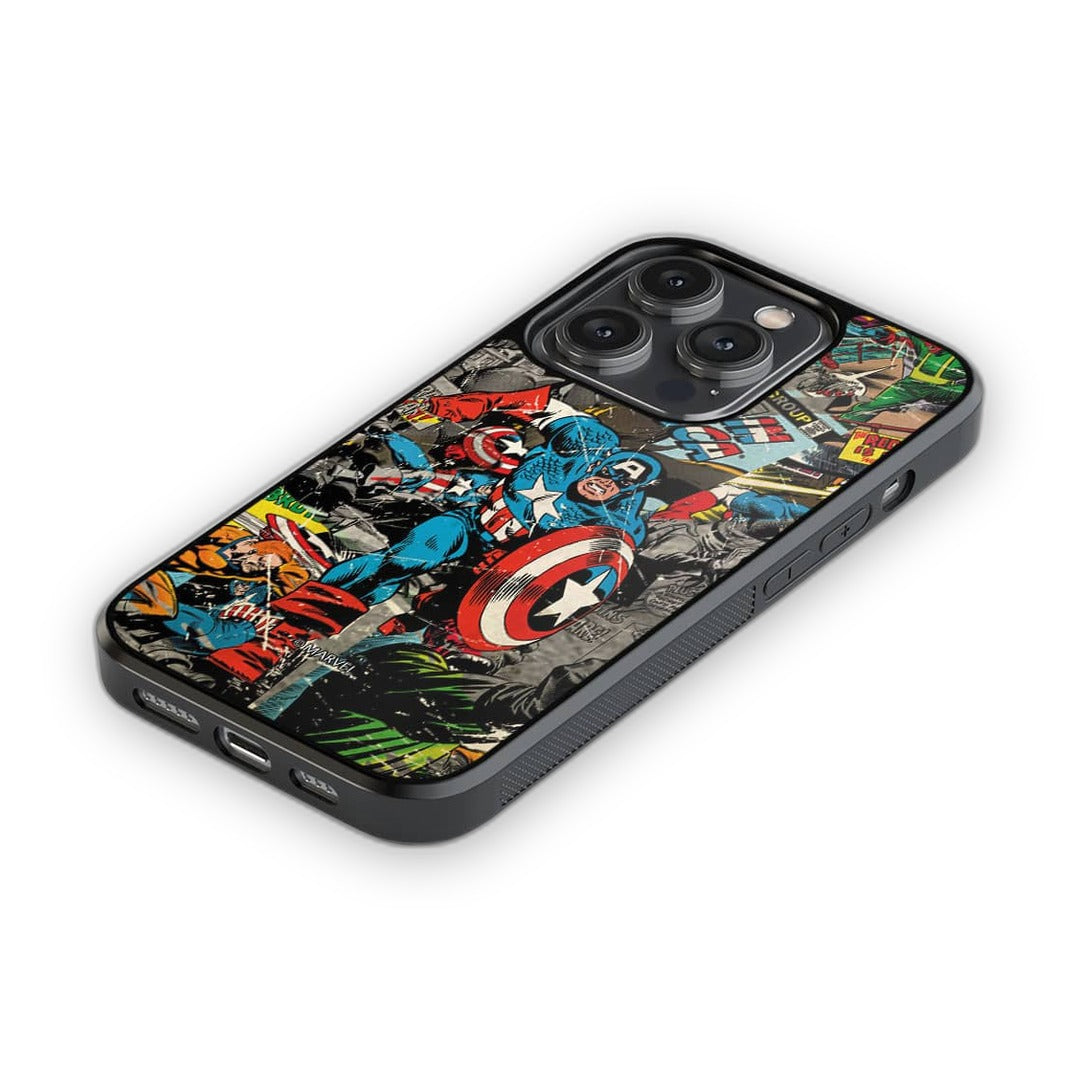 Comic Captain America Glass iPhone Case for iPhone 14 Pro | Macmerise