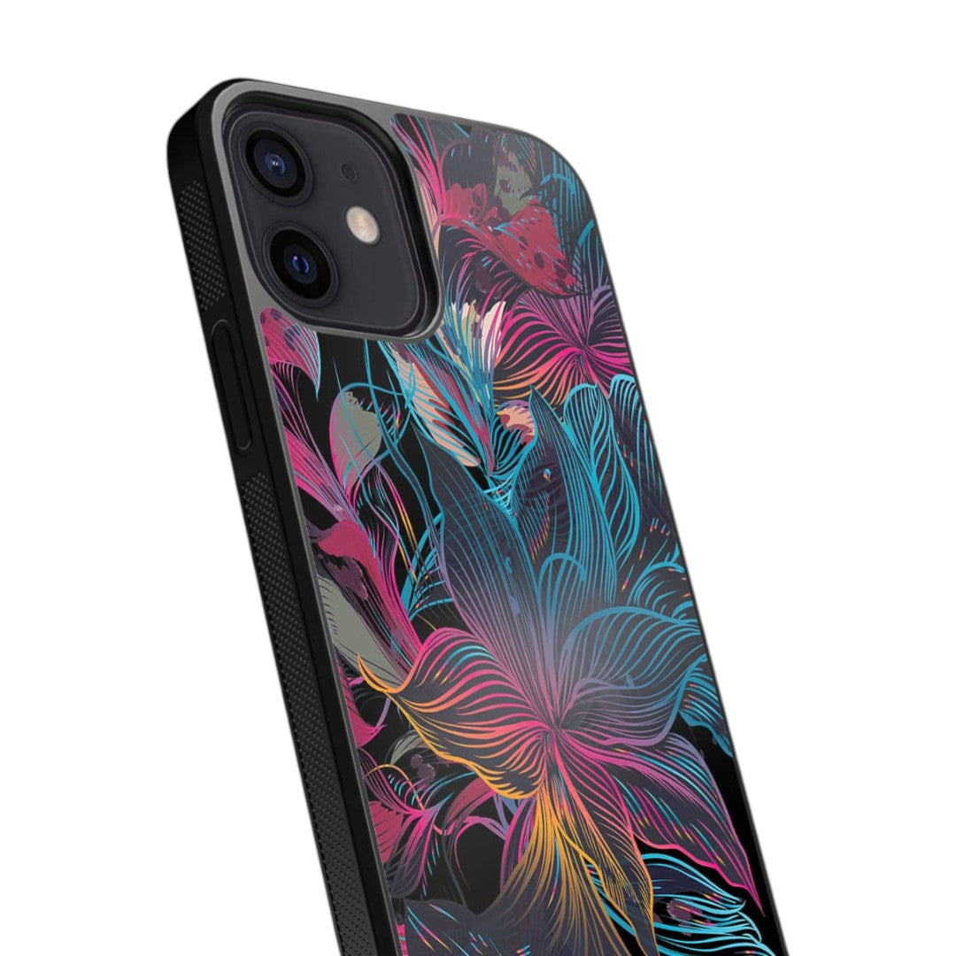 Neon Flowers Glass iPhone Case for iPhone 12 Mini | Macmerise