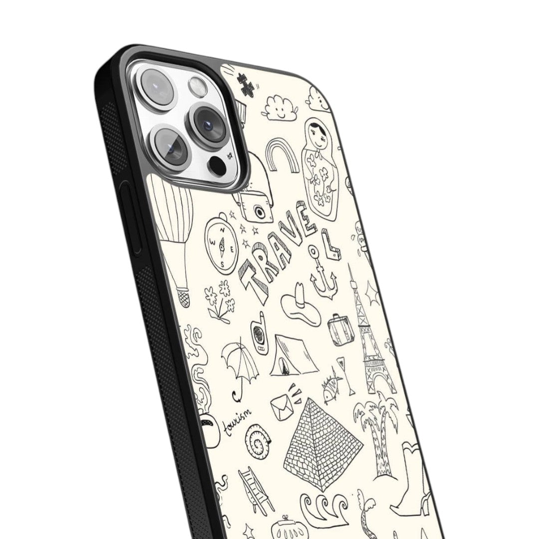 Travel Doodle White Glass iPhone Case for iPhone 12 Pro | Macmerise