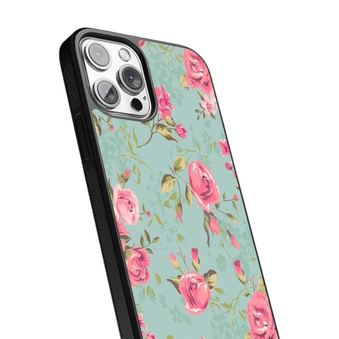 Teal Pink Flowers Glass iPhone Case for iPhone 12 Pro | Macmerise