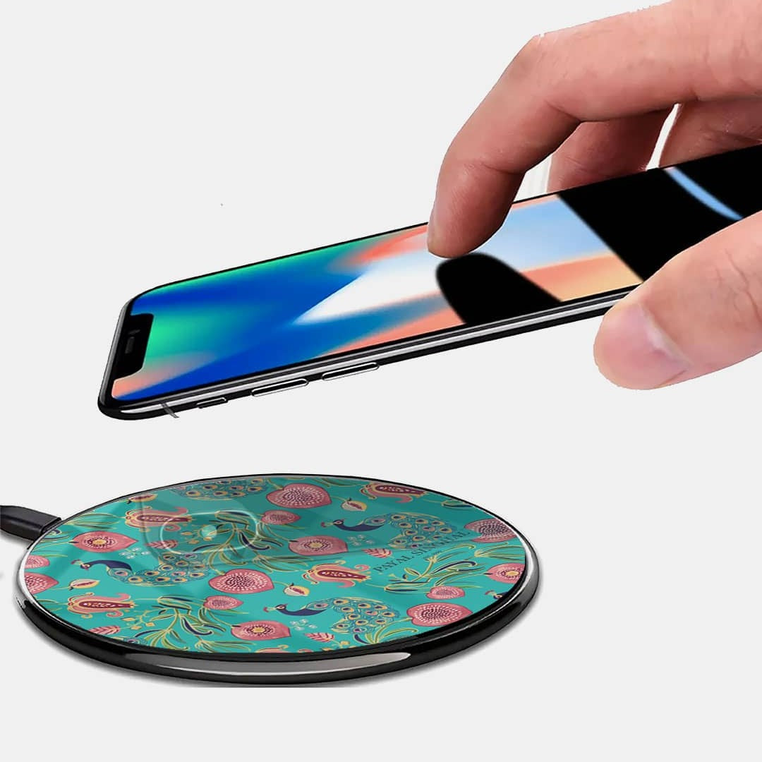 Payal Singhal Anaar and Mor Wireless Charger - 15W Teal - back view | Macmerise