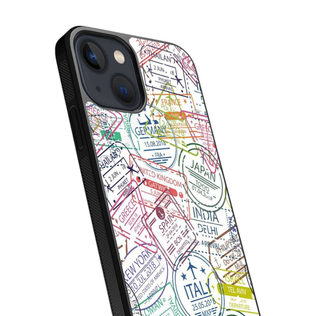 Immigration Stamps iPhone 13 Mini Cover White - back view | Macmerise