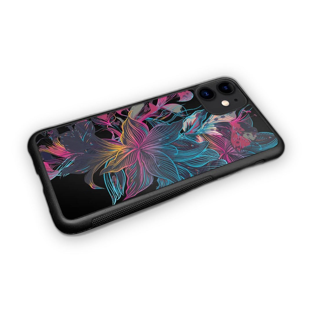 Neon Flowers Glass iPhone Case for iPhone 11 | Macmerise