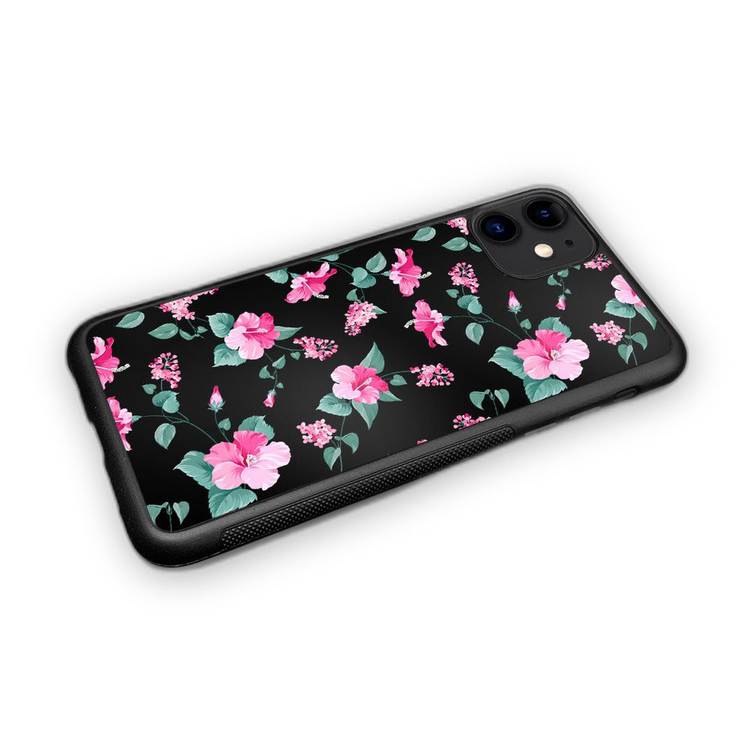 Sk Hibiscus Blush Black Glass iPhone Case for iPhone 11 | Macmerise