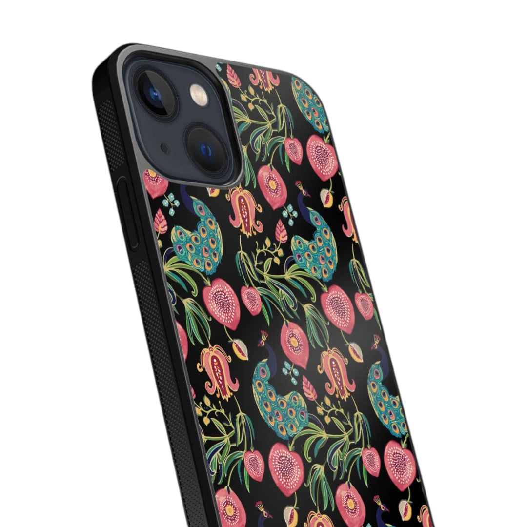 Payal Singhal Anaar and Mor Black Glass iPhone Case for iPhone 13 | Macmerise