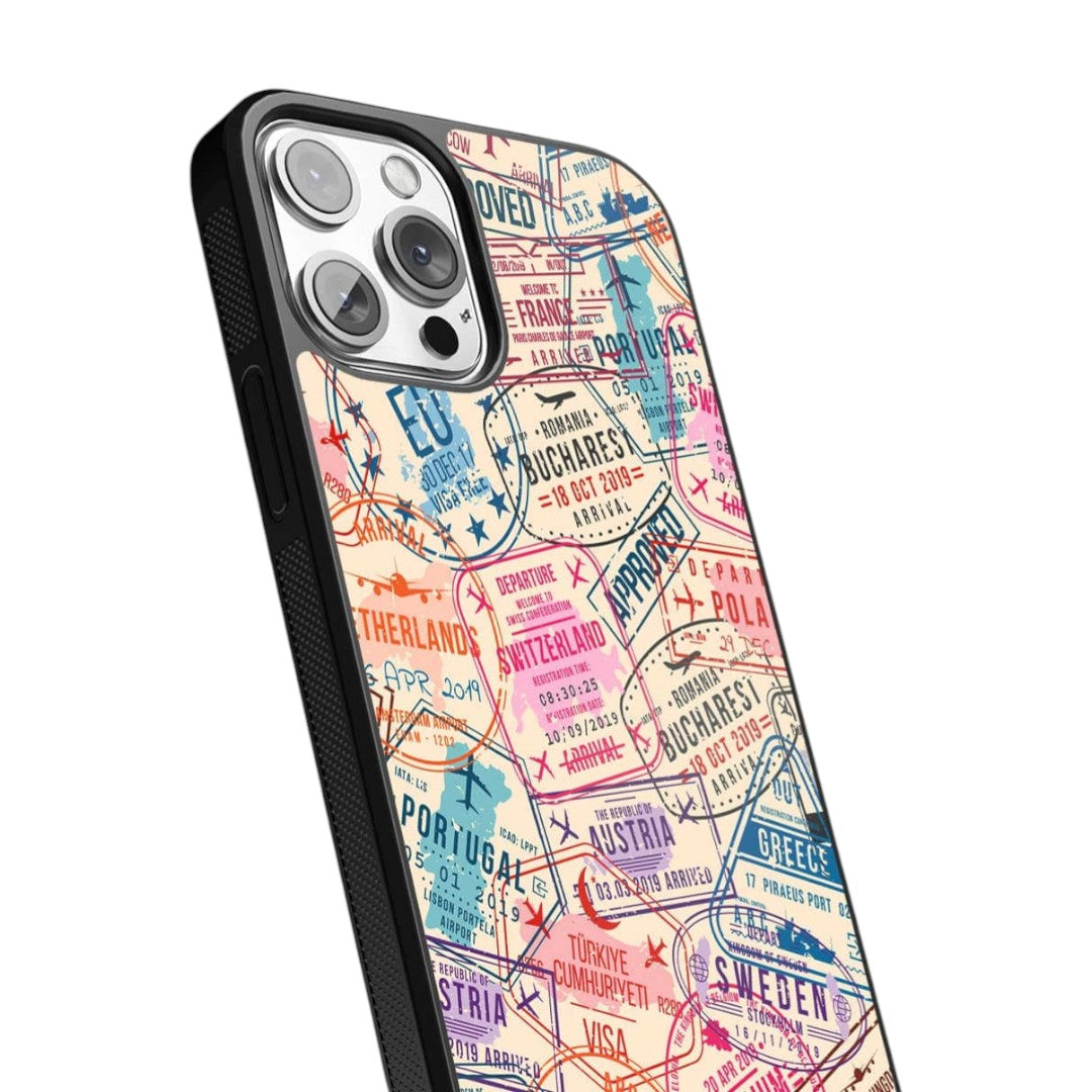 Immigration Stamps Beige Glass iPhone Case for iPhone 12 Pro | Macmerise