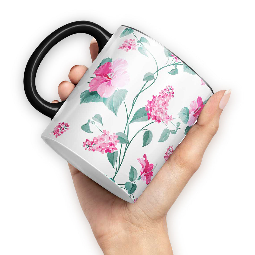 Sk Hibiscus Blush Black Coffee Mug | Macmerise