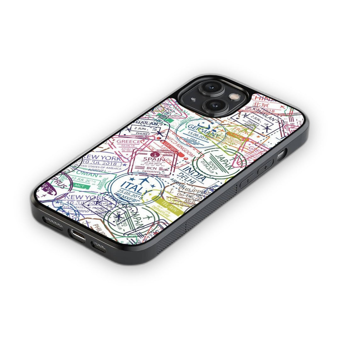 Immigration Stamps iPhone 14 Cover White - back view | Macmerise