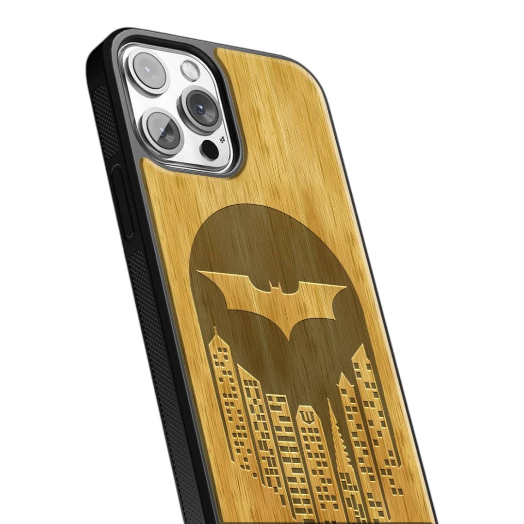 Bat Signal Glass iPhone Case for iPhone 13 Pro Max Oak Wood | Macmerise