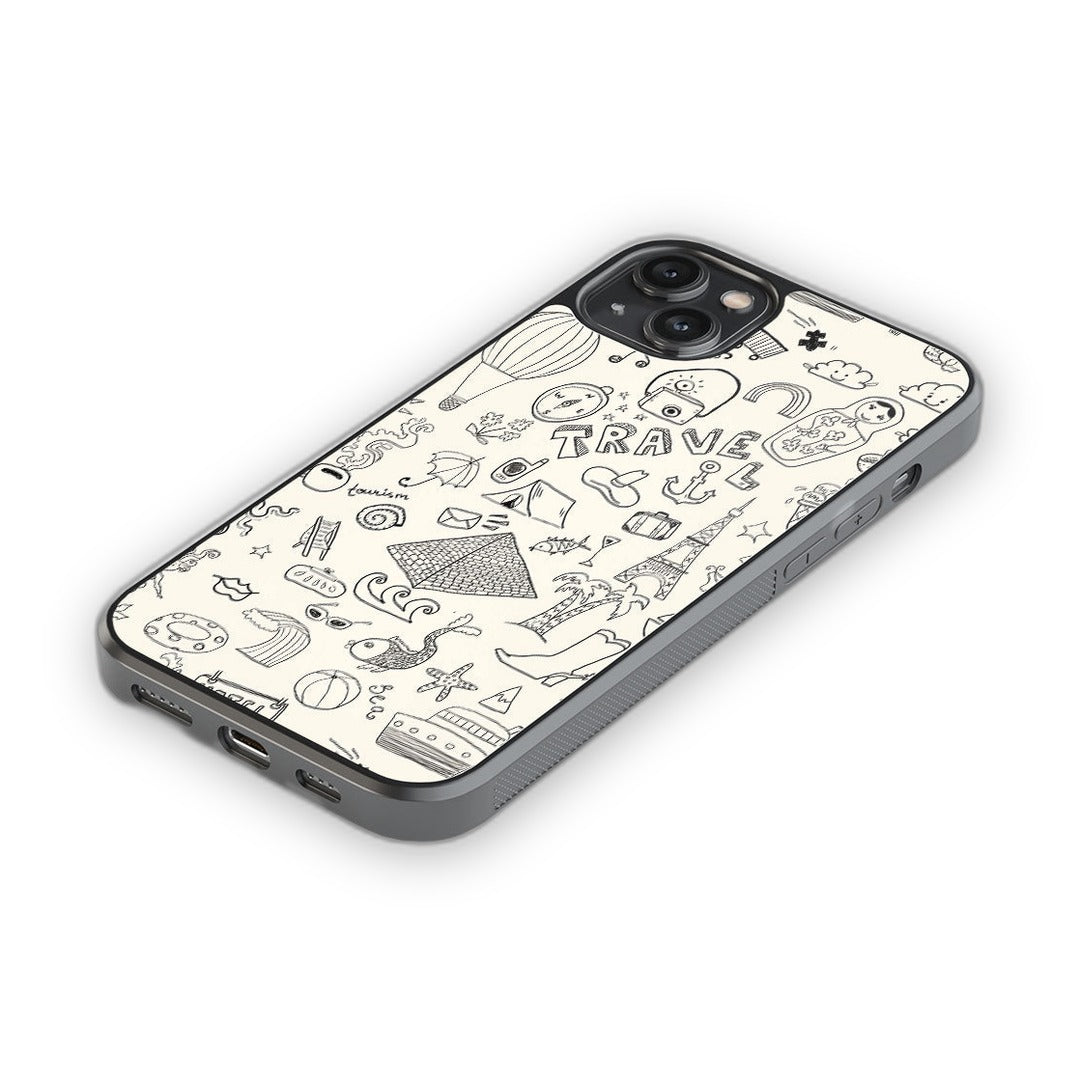 Travel Doodle White Glass iPhone Case for iPhone 14 Plus | Macmerise