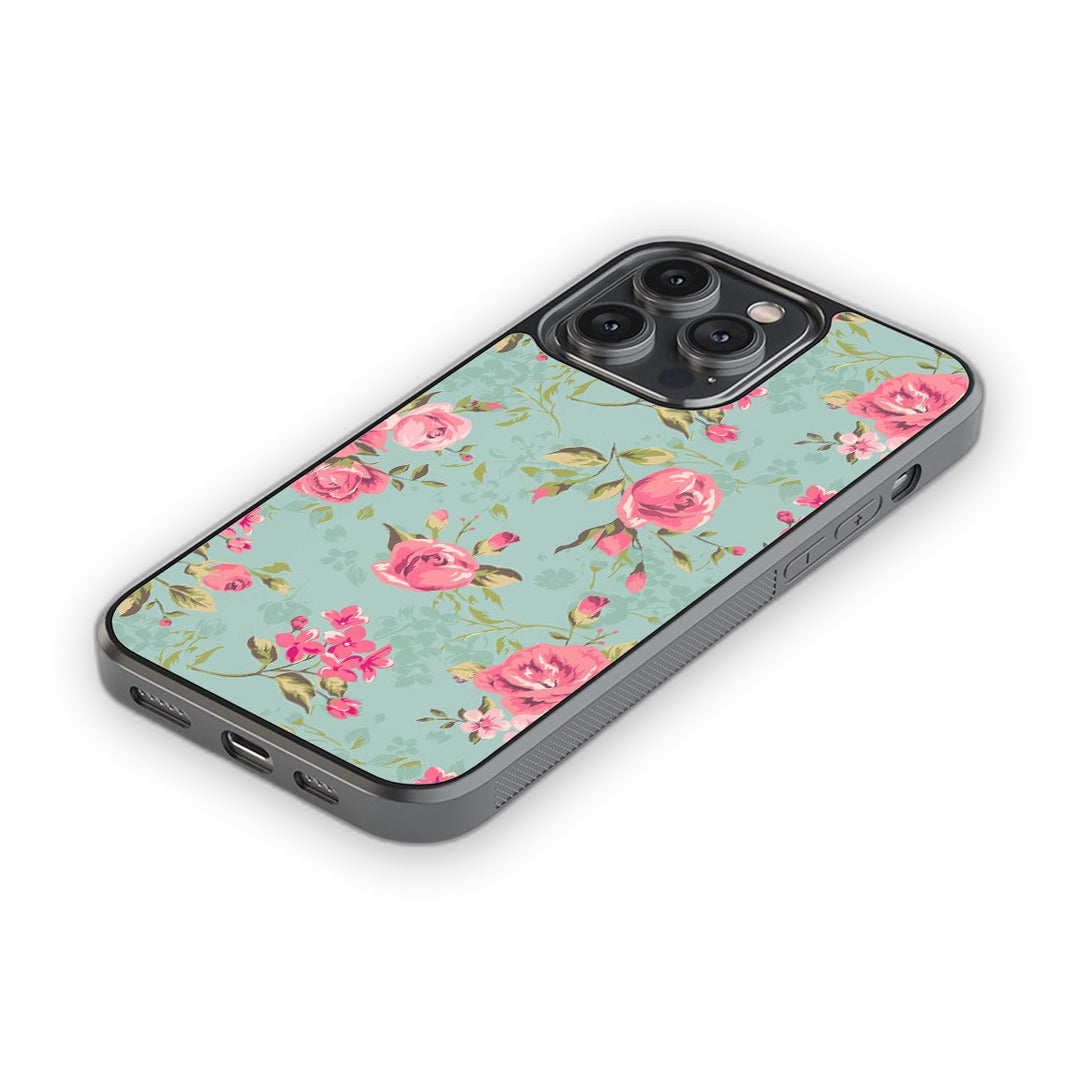 Teal Pink Flowers Glass iPhone Case for iPhone 14 Pro Max | Macmerise