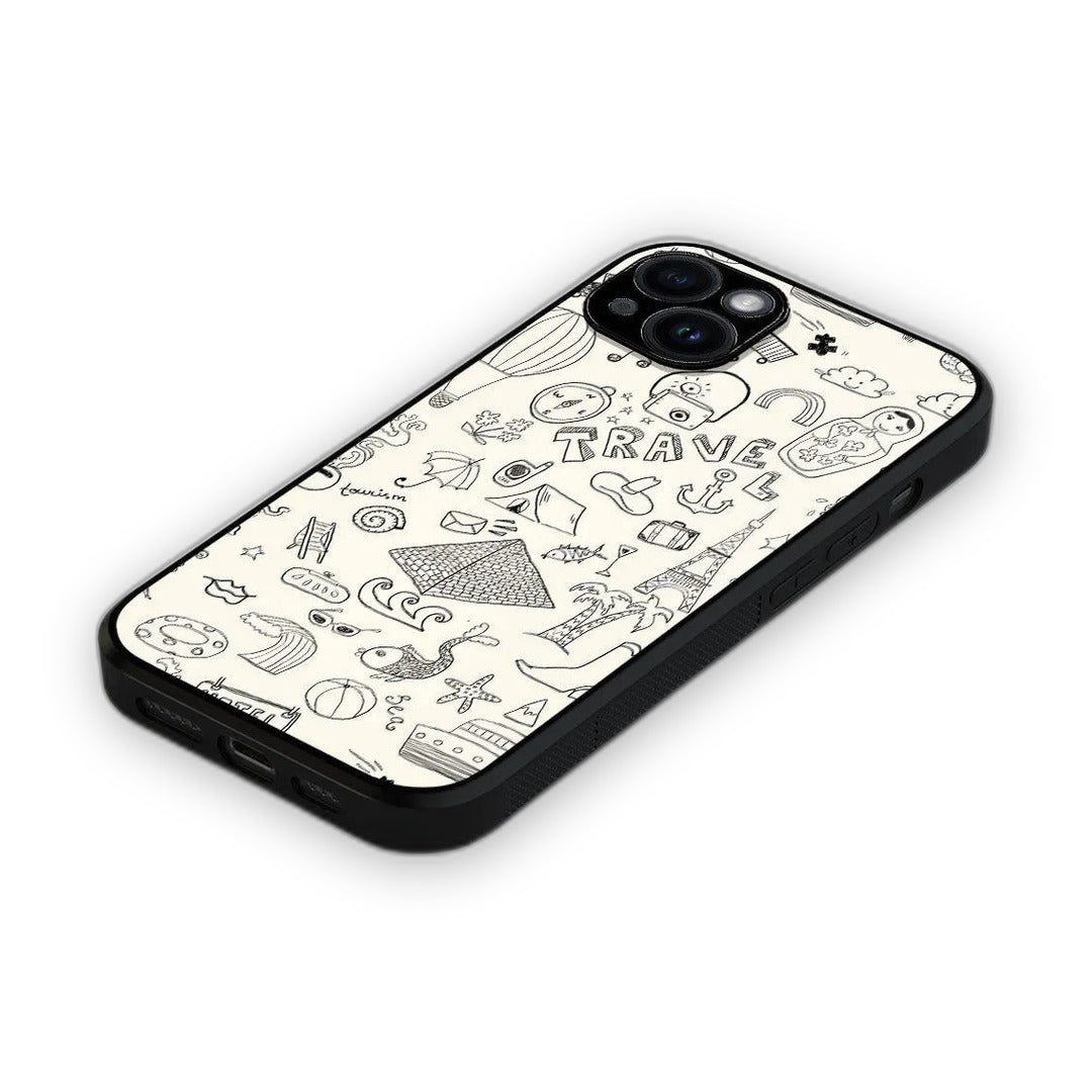 Travel Doodle White Glass iPhone Case for iPhone 14 Plus | Macmerise