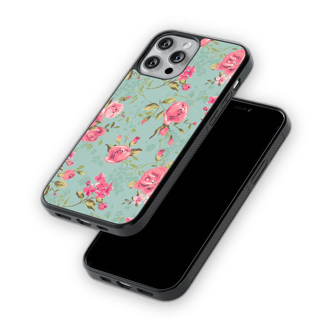 Teal Pink Flowers Glass iPhone Case for iPhone 12 Pro | Macmerise
