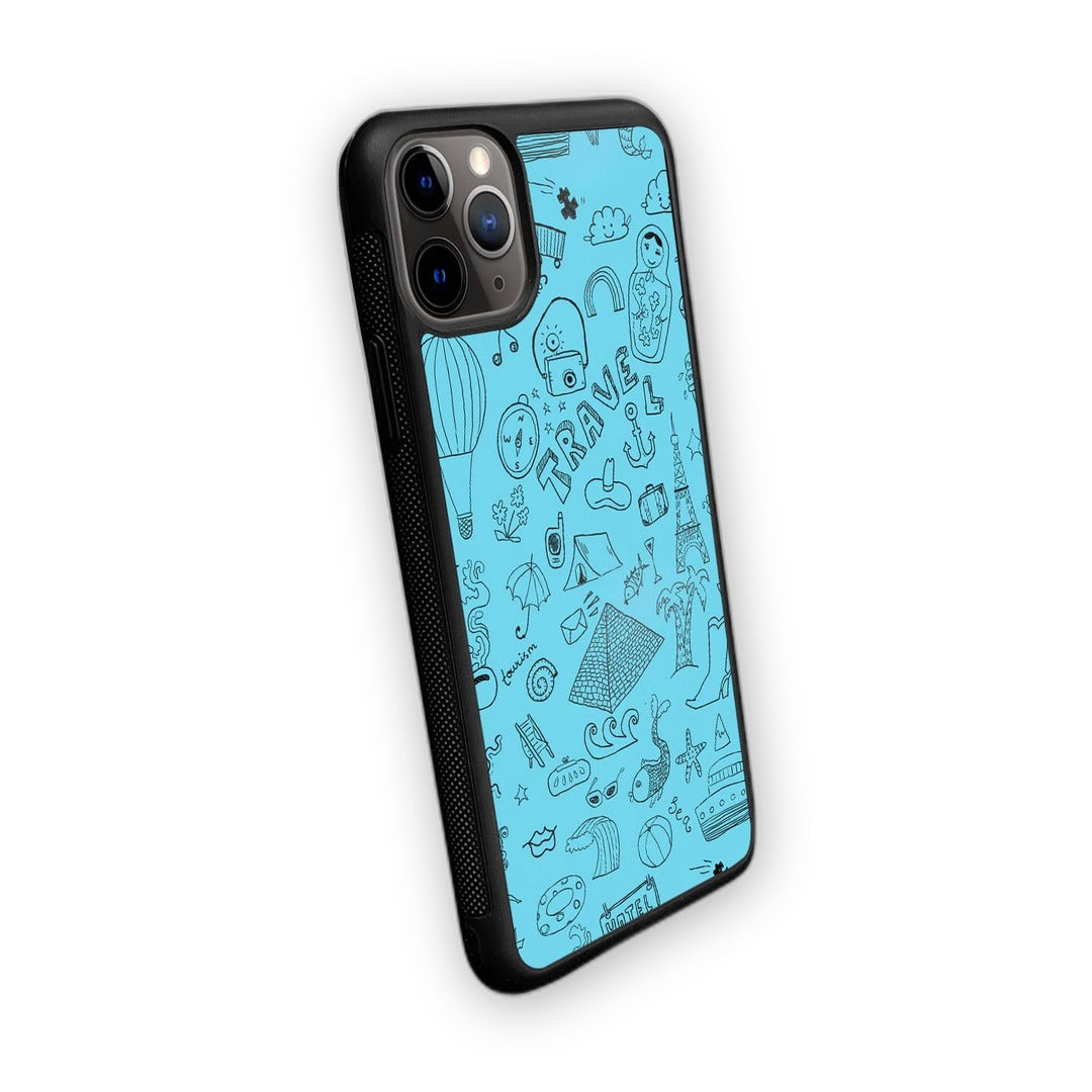 Travel Doodle Blue Glass iPhone Case for iPhone 11 Pro | Macmerise