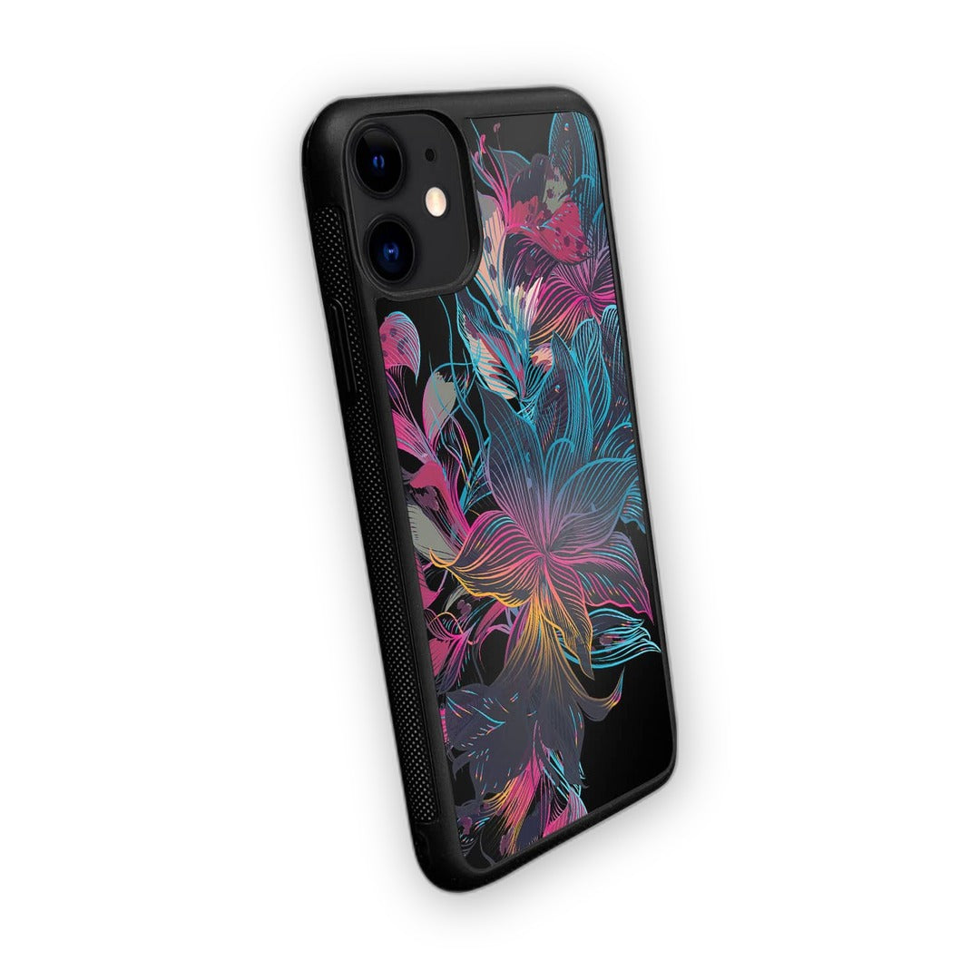 Neon Flowers Glass iPhone Case for iPhone 11 | Macmerise