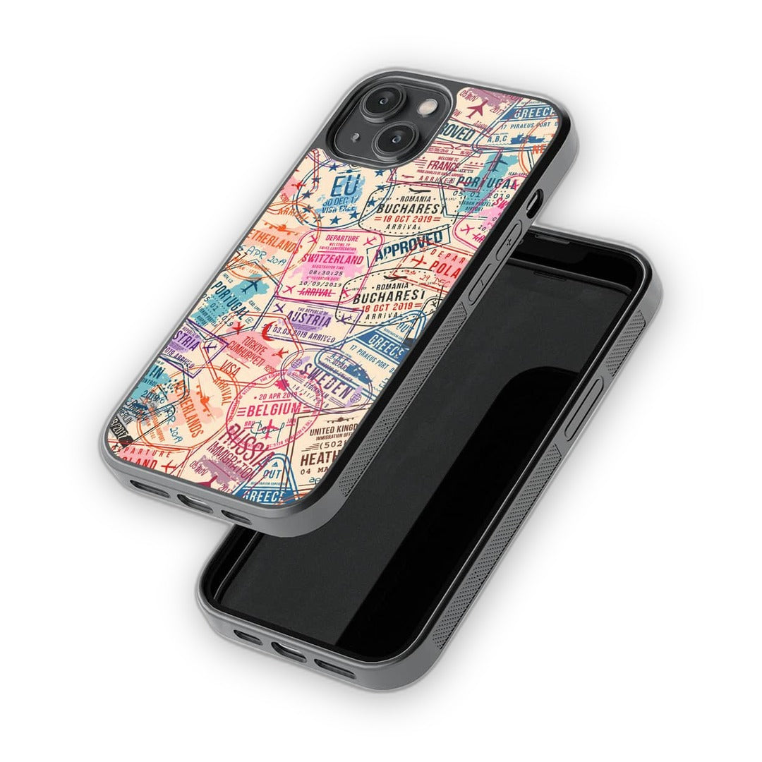Immigration Stamps Beige Glass iPhone Case for iPhone 14 | Macmerise