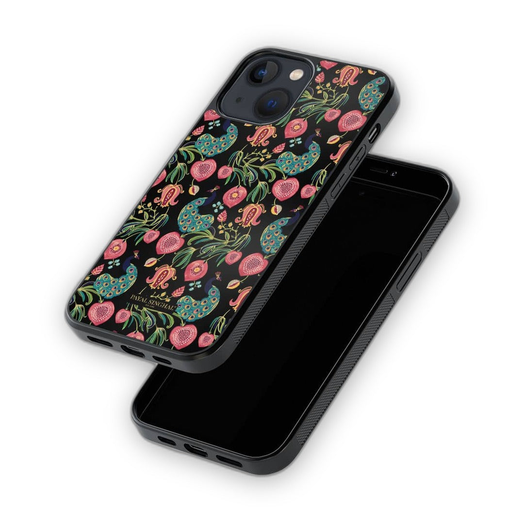 Payal Singhal Anaar and Mor Black Glass iPhone Case for iPhone 13 | Macmerise
