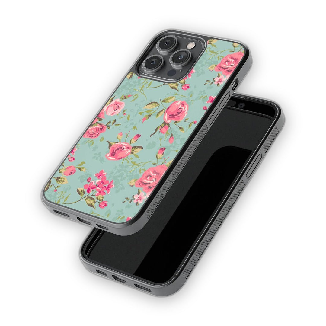 Teal Pink Flowers Glass iPhone Case for iPhone 14 Pro Max | Macmerise