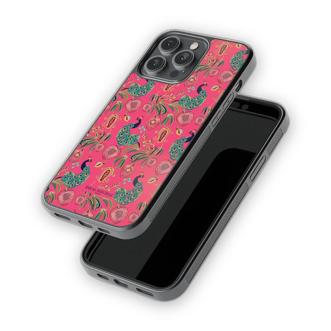 Payal Singhal Anaar and Mor Pink Glass iPhone Case for iPhone 14 Pro Max | Macmerise