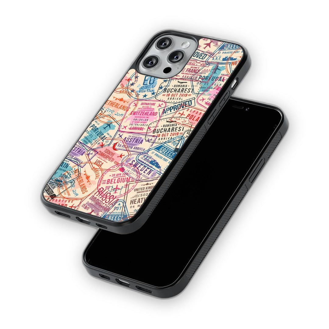 Immigration Stamps Beige Glass iPhone Case for iPhone 13 Pro Max | Macmerise